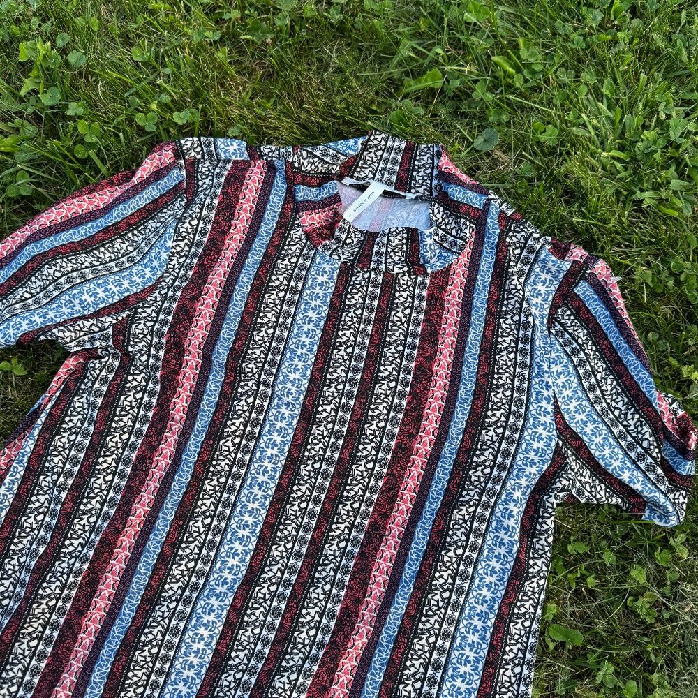 BCBGeneration Med Dress Multi Color Striped Mock Turtleneck Short Sleeve Mini